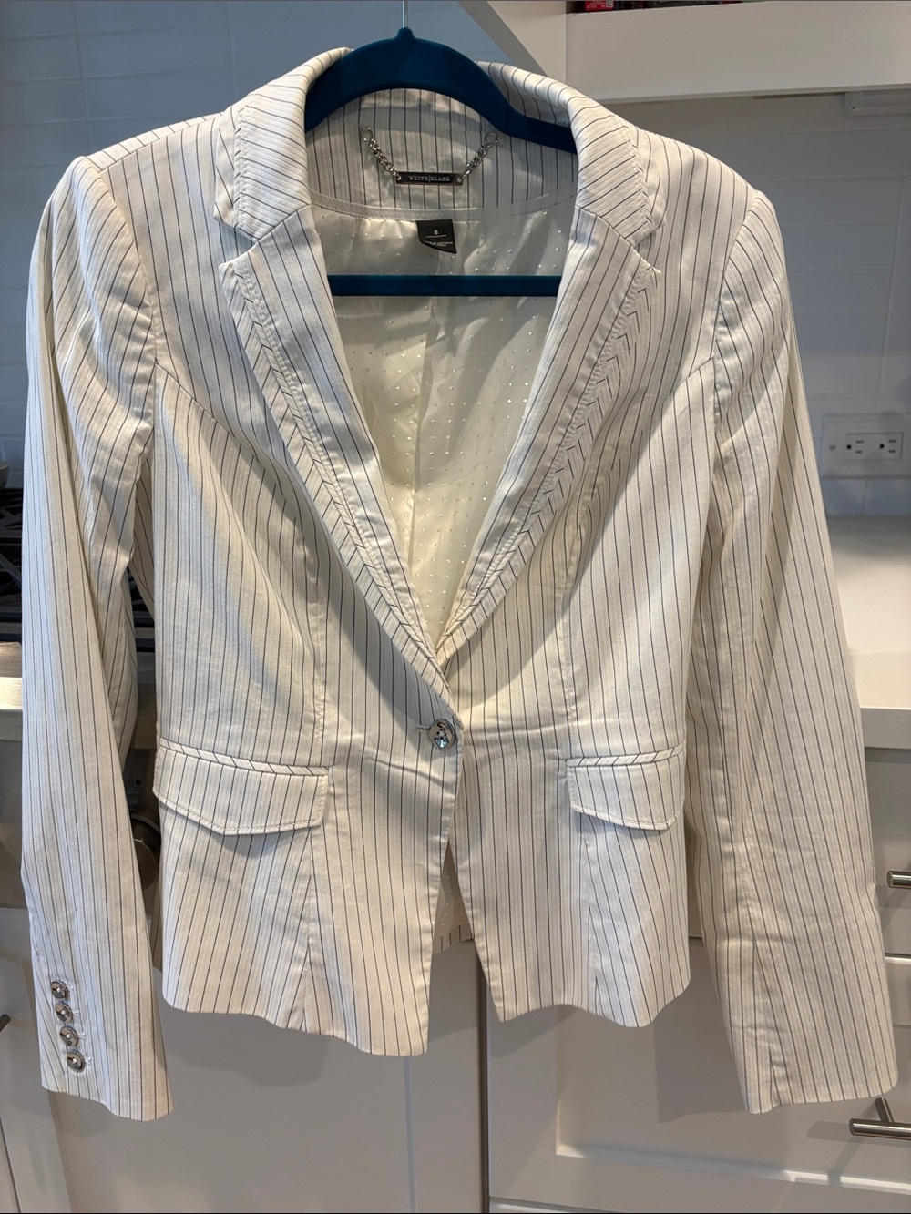 White House Black Market White Blazer with Navy Pinstripes